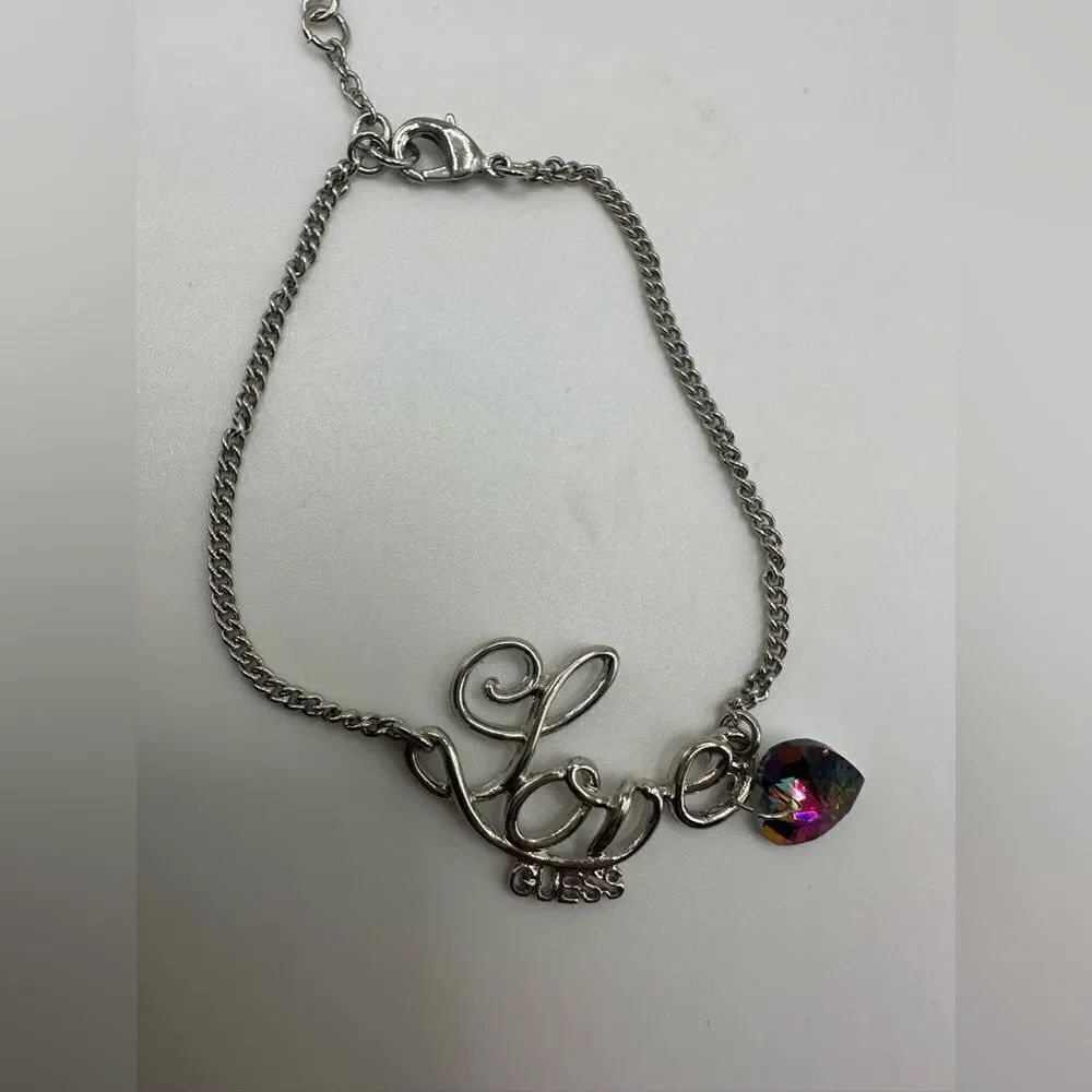 Guess Silver Love Bracelet with Iridescent Heart Charm